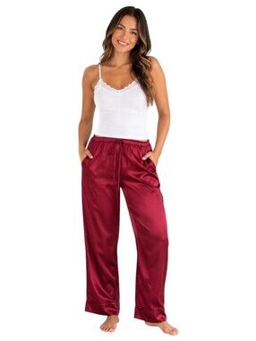 Lily Silk 100% Mulberry Silk Burgundy Pajama Pants Women's Small